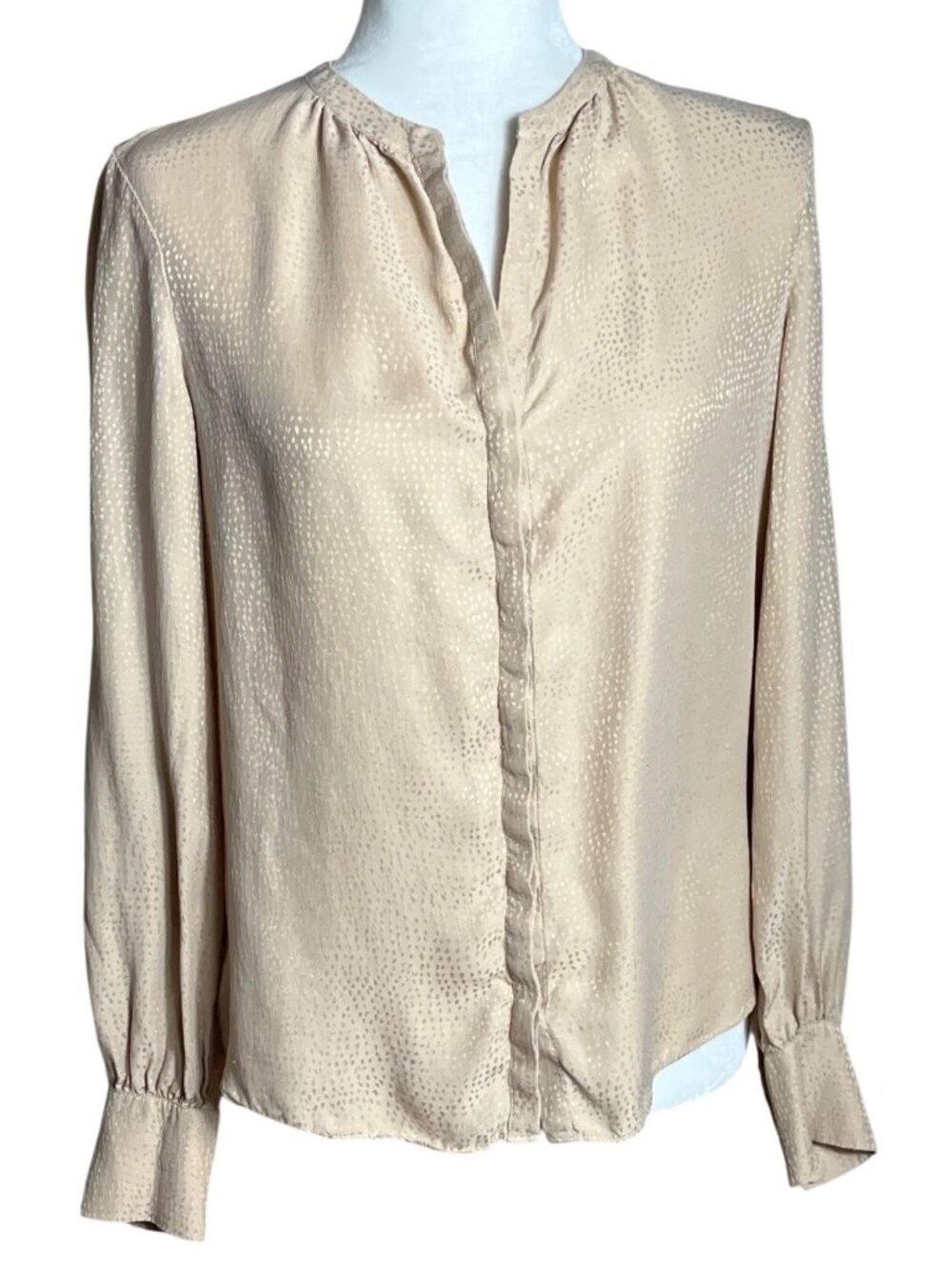 Intermix Pure Silk Beige Blouse Button Elevated Luxury Soft Layering Wom S